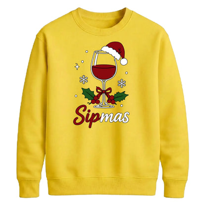 Festive Sipmas Wine Glass Print Christmas Unisex Sweatshirt