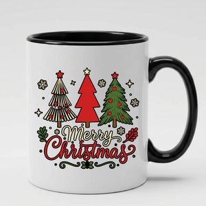 Festive tree graphic holiday text rim accent christmas mug