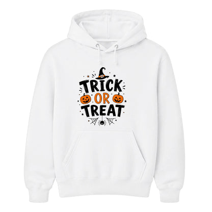 Festive trick or treat pumpkin spider web Halloween hoodie