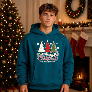 Festive Triple Tree Graphic Christmas Oversized Hoodie