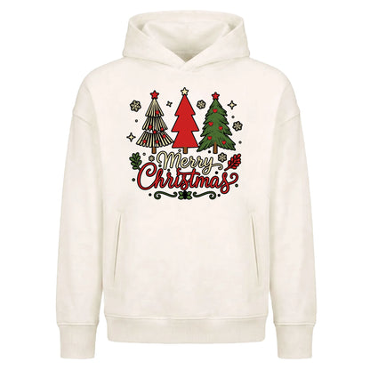 Festive Triple Tree Graphic Christmas Oversized Hoodie