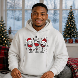 Festive Wine Glasses Graphic Christmas Oversized Hoodie