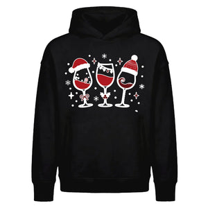 Festive Wine Glasses Graphic Christmas Oversized Hoodie