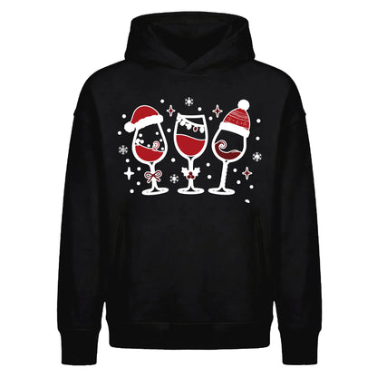 Festive Wine Glasses Graphic Christmas Oversized Hoodie