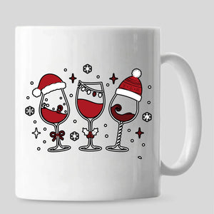 Festive wine glasses holiday graphic ceramic christmas mug