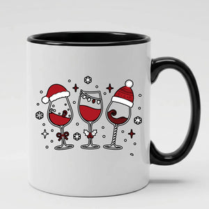 Festive wine glasses holiday graphic ceramic christmas mug