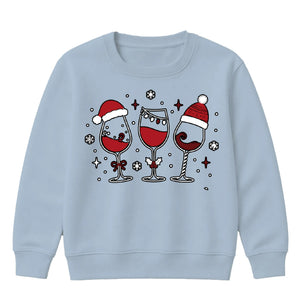 Festive Wine Glasses Trio Graphic Christmas Kids Sweatshirt