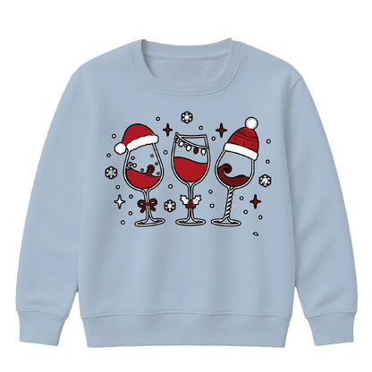 Festive Wine Glasses Trio Graphic Christmas Kids Sweatshirt