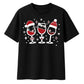 Festive Wine Glasses Trio Print Christmas Oversized T-Shirt