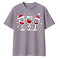Festive Wine Glasses Trio Print Christmas Oversized T-Shirt