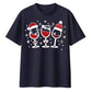 Festive Wine Glasses Trio Print Christmas Oversized T-Shirt