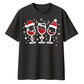 Festive Wine Glasses Trio Print Christmas Oversized T-Shirt