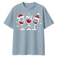 Festive Wine Glasses Trio Print Christmas Oversized T-Shirt