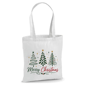 Festive Winter Pine Tree Trio Graphic Christmas Tote Bag