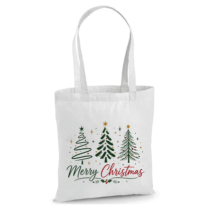 Festive Winter Pine Tree Trio Graphic Christmas Tote Bag