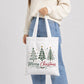 Festive Winter Pine Tree Trio Graphic Christmas Tote Bag
