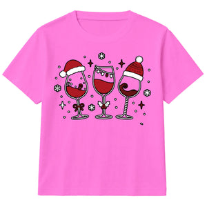 Funny Festive Wine Glasses Graphic Christmas Kids T-Shirt