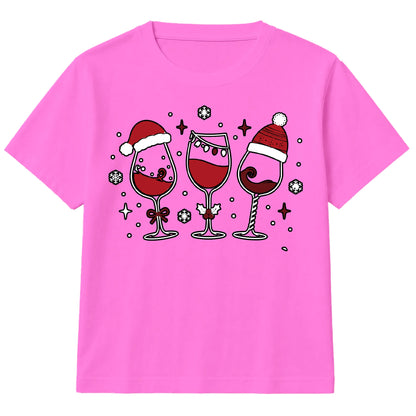 Funny Festive Wine Glasses Graphic Christmas Kids T-Shirt
