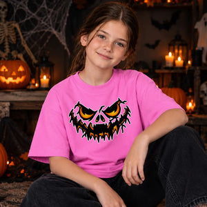 Fierce wicked glowing pumpkin face Halloween Kids T-Shirt