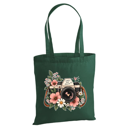 Floral vintage camera capture good moments canvas Tote Bag