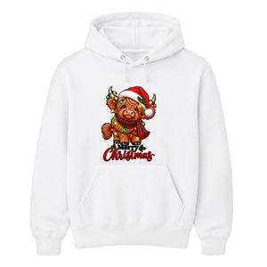 Fluffy highland cow festive lights Christmas Unisex Hoodie