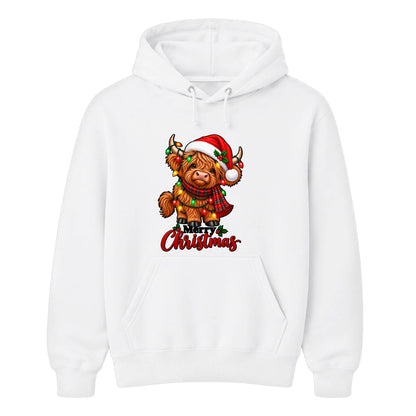 Fluffy highland cow festive lights Christmas Unisex Hoodie