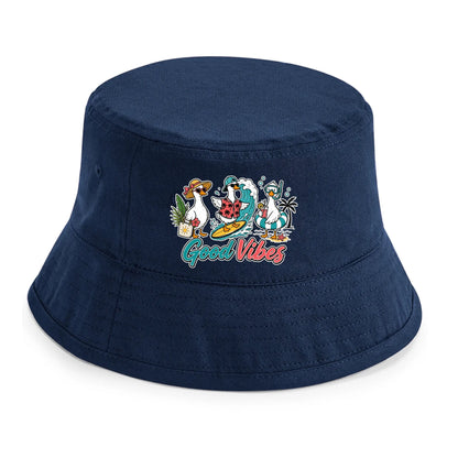 Fun Cartoon Ducks Surfing Good Vibes Summer Bucket Hat