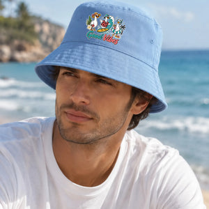 Fun Cartoon Ducks Surfing Good Vibes Summer Bucket Hat
