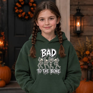 Fun dancing skeletons bad to the bone Halloween Kids Hoodie