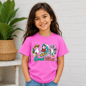 Fun Surfing Duck Good Vibes Graphic Summer Kids T-Shirt