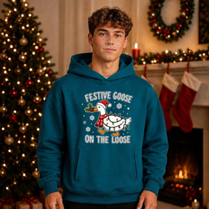 Funny Festive Goose On The Loose Christmas Oversized Hoodie