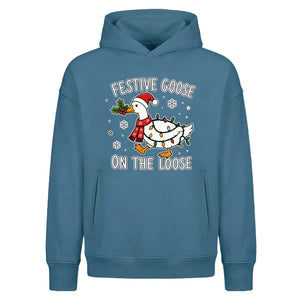 Funny Festive Goose On The Loose Christmas Oversized Hoodie