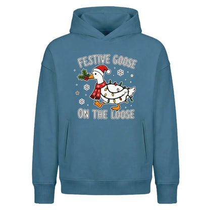 Funny Festive Goose On The Loose Christmas Oversized Hoodie