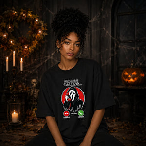 Funny ghost phone call graphic Halloween Oversized t-shirt