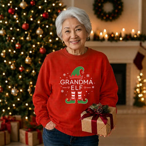 Funny Grandma Elf Graphic Christmas Oversized Sweatshirt