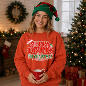 Funny Merry Drunk Graphic Christmas Oversized Sweatshirt