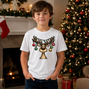 Funny Reindeer Antler Baubles Art Christmas Kids T-Shirt