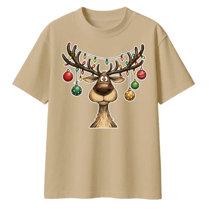 Funny Reindeer Antler Lights Christmas Oversized T-Shirt