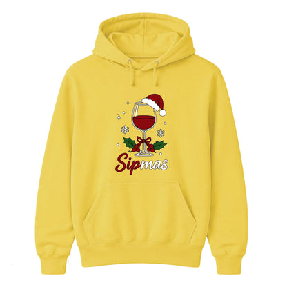 Funny Sipmas Wine Glass Graphic Christmas Unisex Hoodies