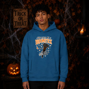 Funny skeleton hand broomstick Halloween Oversized Hoodie