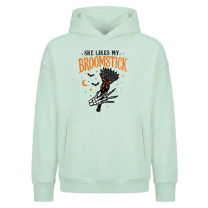 Funny skeleton hand broomstick Halloween Oversized Hoodie