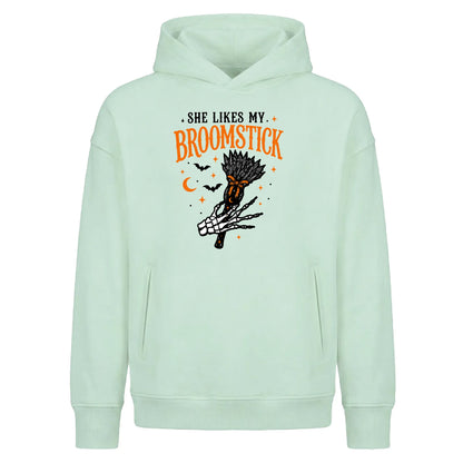 Funny skeleton hand broomstick Halloween Oversized Hoodie