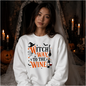 Funny wine witch print graphic Halloween Unisex Sweatshirt