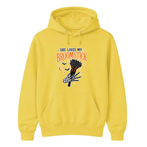 Funny witch skeleton hand broomstick Halloween Unisex Hoodie