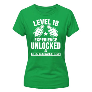 18th Birthday Ladies T-Shirt Level Eighteen Experience Unlocked