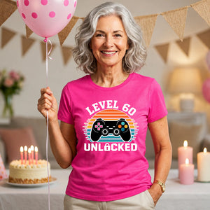 60th Birthday Ladies Tshirt Level 60 Unlocked Retro Gamer