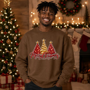 Glittering red and gold trees Christmas Oversized Sweatshirt