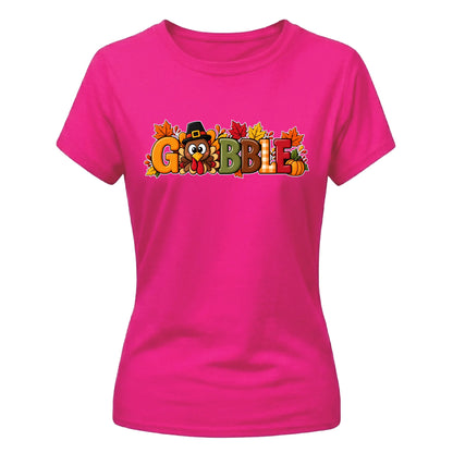 Gobble turkey autumn leaf print Thanksgiving Ladies T-Shirt
