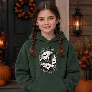 Gothic full moon flying bat graphic Halloween Kids Hoodie