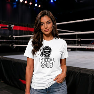 Gritty Rebel 3:16 Skull Motif Wrestling ladies fit t-shirt